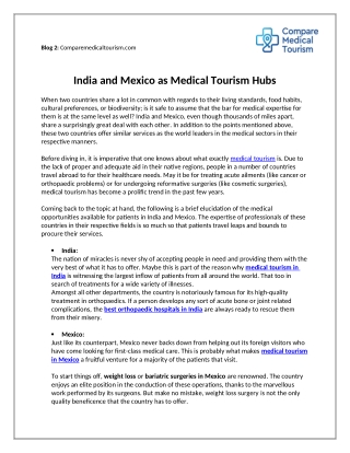 India and Mexico as Medical Tourism Hubs