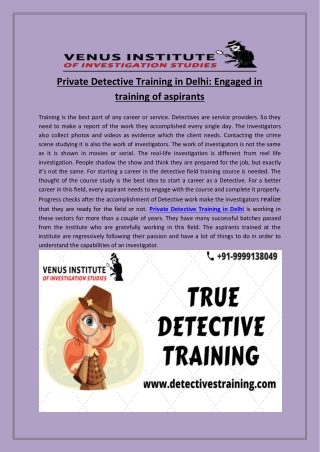 Private detective training in Delhi engaged in training of aspirants