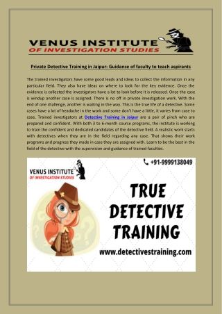 Private detective training in Jaipur guidance of faculty to teach aspirants