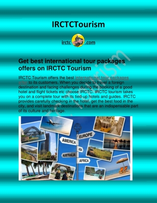 Get best international tour packages offers on IRCTC Tourism