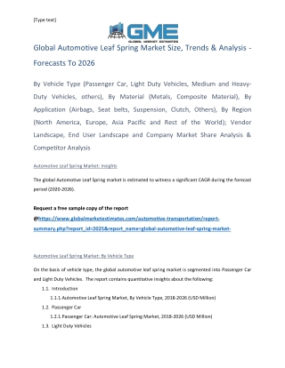 Global Automotive Leaf Spring Market Size, Trends & Analysis- Forecasts to 2026