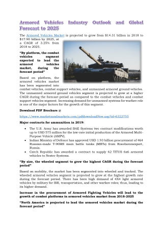 Armored Vehicles Industry Outlook and Global Forecast to 2025