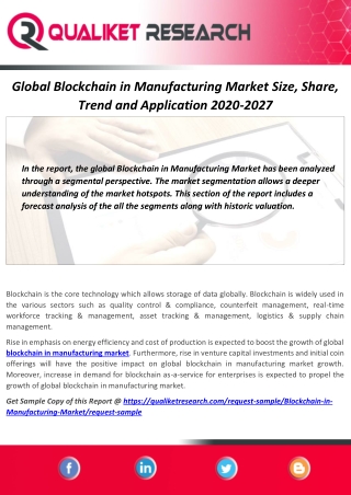 Incredible Demand of Blockchain in Manufacturing Market with Top Competitors, Regional Analysis, Growth Rate and Forecas