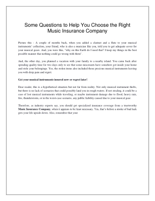 Some Questions to Help You Choose the Right Music Insurance Company