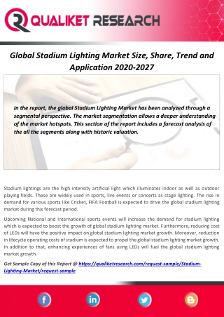 Stadium Lighting Market Application, Demand, Growth and Regional Analysis Report 2020-2027