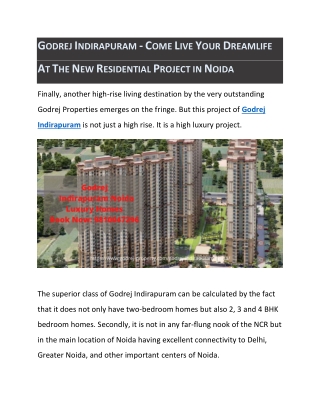 GODREJ INDIRAPURAM - COME LIVE YOUR DREAMLIFE AT THE NEW RESIDENTIAL PROJECT IN NOIDA