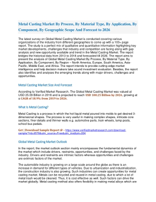 Metal Casting Market By Process, By Material Type, By Application, By Component, By Geographic Scope And Forecast to 202