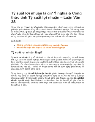 Tỷ suất lợi nhuận là gì? Ý nghĩa & Công thức tính Tỷ suất lợi nhuận - Luận Văn 2S