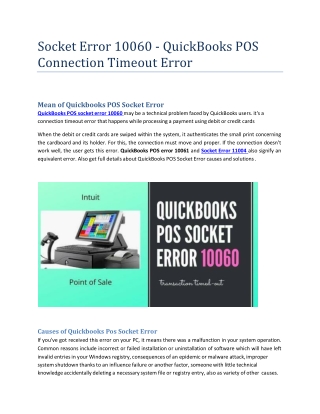 Socket Error 10060 - QuickBooks POS Connection Timeout Error