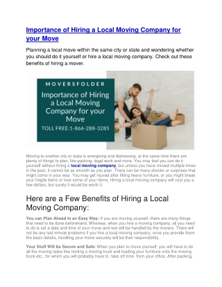 Importance of Hiring a Local Moving Company for your Move