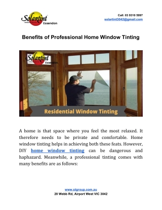 Benefits of Professional Home Window Tinting