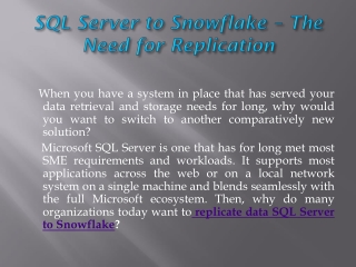 SQL Server to Snowflake – The Need for Replication