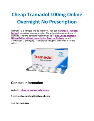 Cheap Tramadol 100mg Online Overnight No Prescription