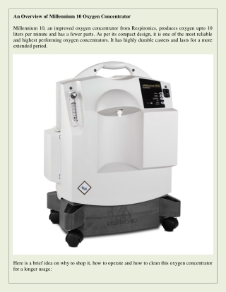 An Overview of Millennium 10 Oxygen Concentrator