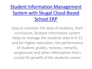 Student Information Management System with Skugal Cloud-Based School ERP