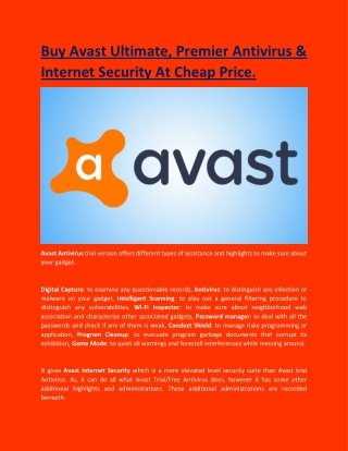 Buy Avast Ultimate, Premier Antivirus & Internet Security At Cheap Price.