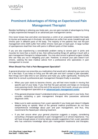 Prominent Advantages of Hiring an Experienced Pain Management Therapist
