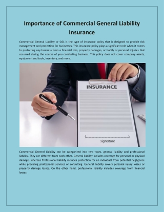 Importance of Commercial General Liability Insurance