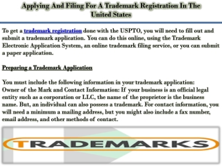 Applying And Filing For A Trademark Registration In The United States