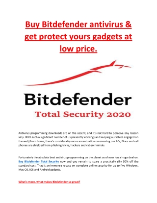 Buy Bitdefender antivirus & get protect yours gadgets at low price.