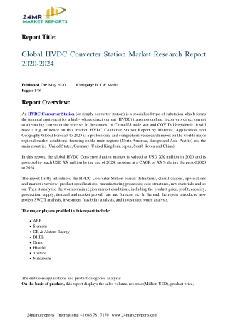 HVDC Converter Station Market Research Report 2020-2024