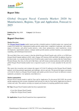 Oxygen Nasal Cannula Market 2020