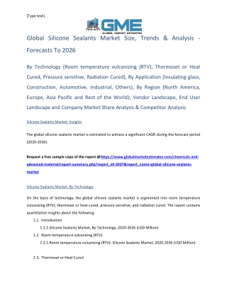 Global Silicone Sealants Market Size, Trends & Analysis - Forecasts To 2026