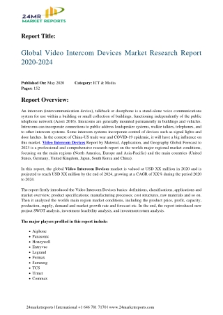 Video Intercom Devices Market Research Report 2020-2024