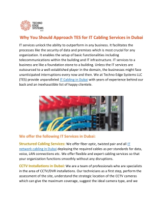 Why You Should Approach TES For IT Cabling Services in Dubai