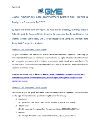 Global Amorphous Core Transformers Market Size, Trends & Analysis - Forecasts To 2026