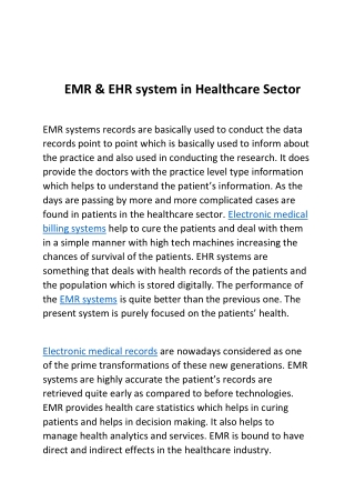 EMR systems & EHR in Healthcare Sector