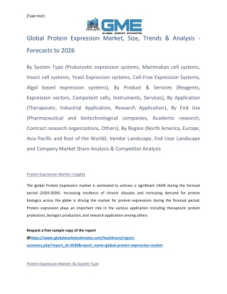 Global Protein Expression Market, Size, Trends & Analysis - Forecasts to 2026