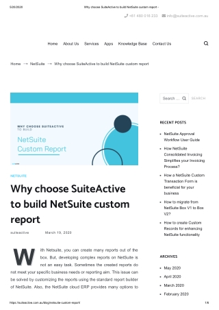 Why choose SuiteActive to build NetSuite custom report