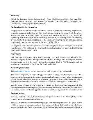 Car Bearings Market