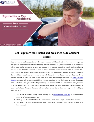 Get Help from the Trusted and Acclaimed Auto Accident Doctors