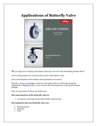 Applications of Butterfly Valve