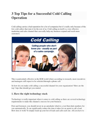 3 Top Tips for a Successful Cold Calling Operation