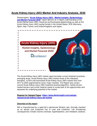 Acute Kidney Injury (AKI) Market Insights, Epidemiology and Forecast till 2030