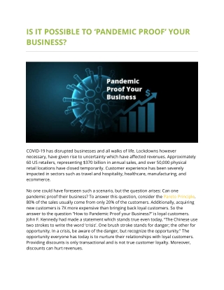 Is It Possible to ‘Pandemic Proof’ Your Business?