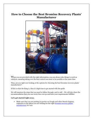 How to Choose the Best Bromine Recovery Plants’ Manufacturer