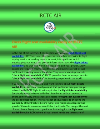 Check flight seat availability easily on IRCTC AIR