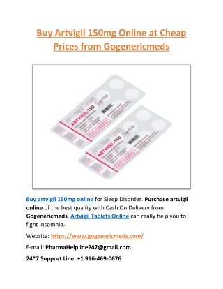 Buy Artvigil Online from Gogenericmeds