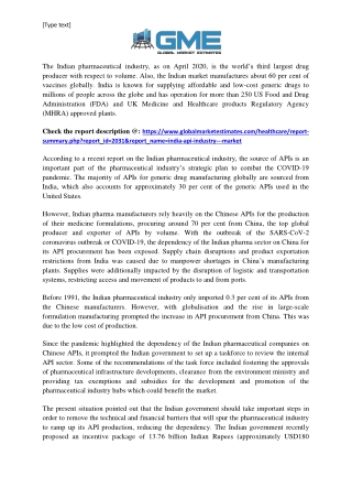 India API Industry - Market Size, Trends & Analysis - Forecasts to 2026