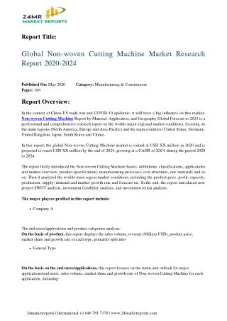 Non-woven Cutting Machine Market Research Report 2020-2024