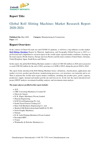 Roll Slitting Machines Market Research Report 2020-2024