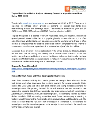 Tropical Fruit Puree Market Analysis – Growing Demand to Impact Revenue Share During 2017- 2025