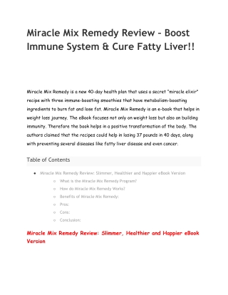 Miracle Mix Remedy Review - Boost You Immune System!!