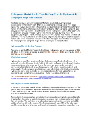 Hydroponics Market Size By Type, By Crop Type, By Equipment, By Geographic Scope And Forecast