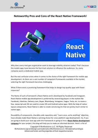 Noteworthy Pros and Cons of the React Native Framework!