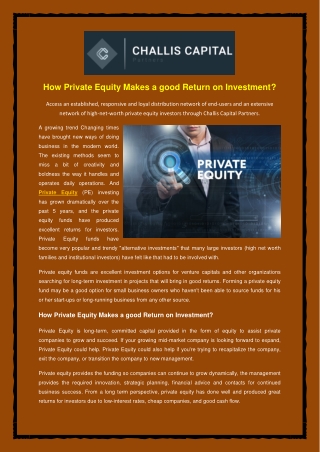 How Private Equity Makes a good Return on Investment?
